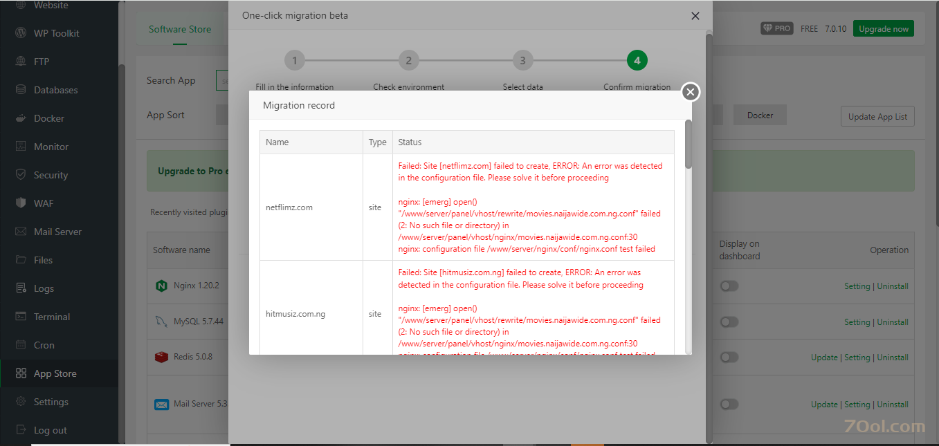 f3f431964d0b5d670cd2e75ee59cd9b2_1729488633-814677-screenshot-2024-10-21-063003.png BT面板nginx: [emerg] open() "/panel/vhost/nginx/well-known/" failed (2: No such file or directory) 技术