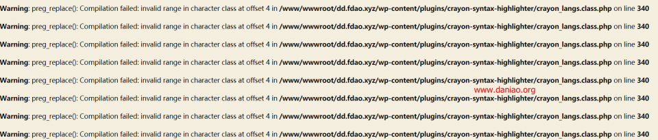 Wordpress代码高亮插件Crayon Syntax Highlighter在PHP7.4报错preg_replace()的解决办法 技术 第1张